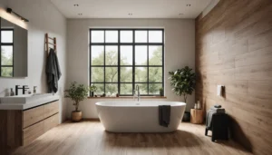 carrelage imitation bois dans la salle de bain
